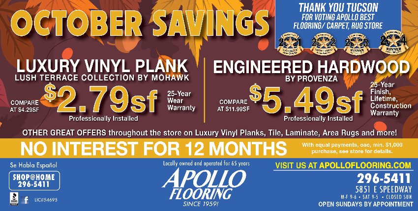 Apollo Flooring October Sale on LVP and Hardwood in Tucson